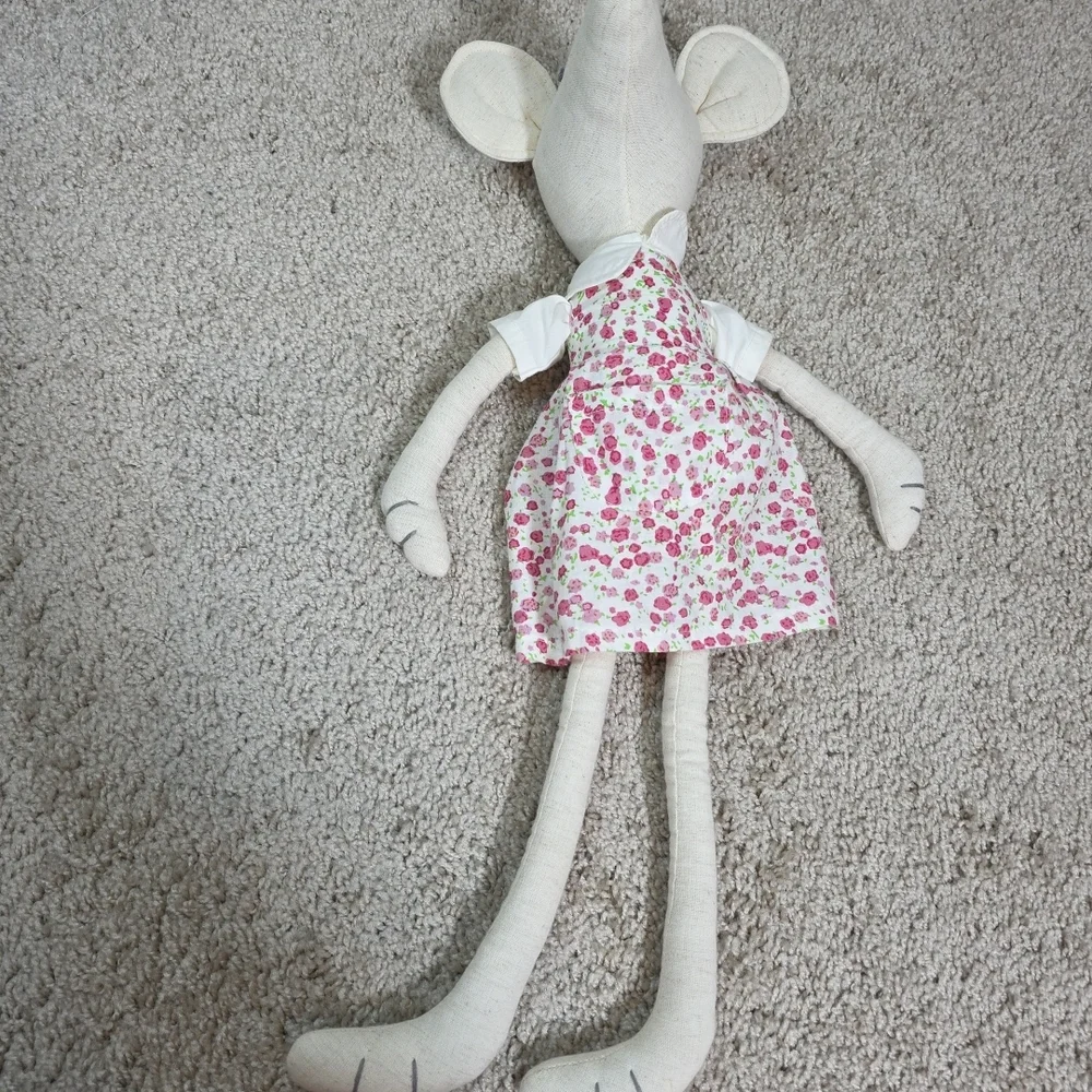Mud Pie Cream Mouse Plush in Floral Dress - Picture 3 of 5